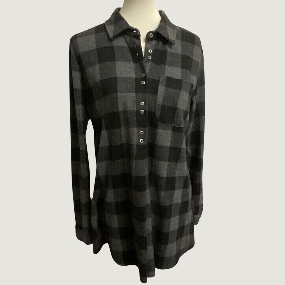 Soft Surroundings Buffalo Plaid Tunic Womens M Grey Black Excellent